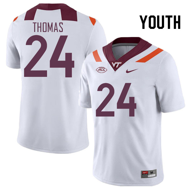 Youth #24 Malachi Thomas Virginia Tech Hokies College Football Jerseys Stitched Sale-White